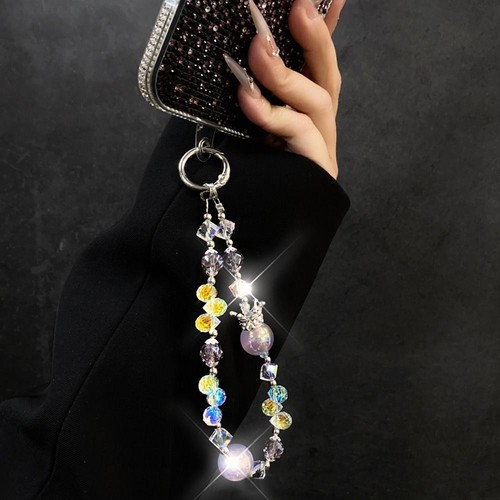 Crystal Phone Hand Rope Hand-beaded Car Keychain Mobile Phone Lanyard Strap - Photo 10 sur 15