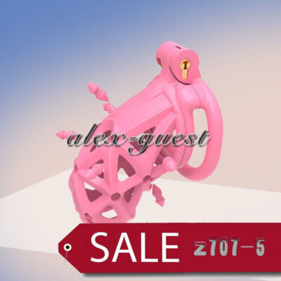 Male Restraint Headed Soft Spikes Breathable Lock Pink Chastity Cage Device