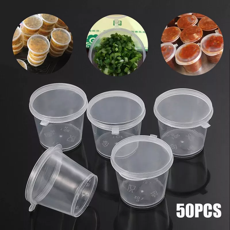 50Pcs 1OZ Disposable Mini Empty Plastic Takeaway Sauce Cup Containers With  Lids