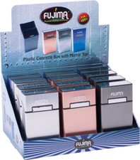 12 Aluminum Finish Top Flip Open Plastic Cigarette Case Pack Holder 100mm
