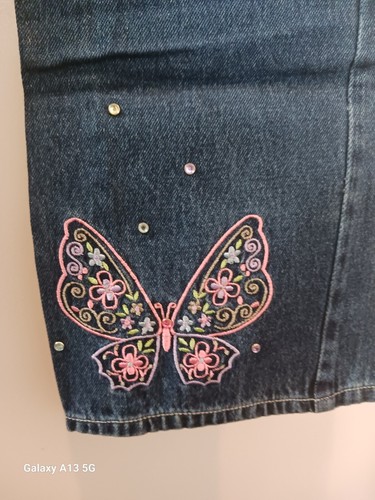 Faded Glory Girls Fiona Flares Dark Blue Butterfly Jeans Size 12 - Picture 2 of 10