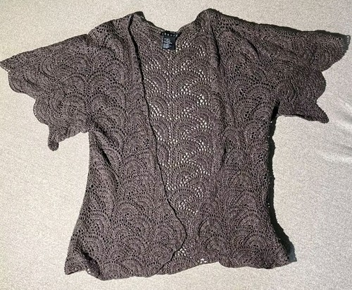 Theory Open Knit Cardigan Sweater Womens Size Small Brown Cotton Linen