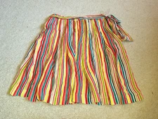 VINTAGE Womens Skirt-(CACHAREL)-ITALY-red/yellow striped 100% silk pleated-10