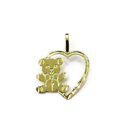 14K Yellow Gold Teddy Bear Heart Charm 