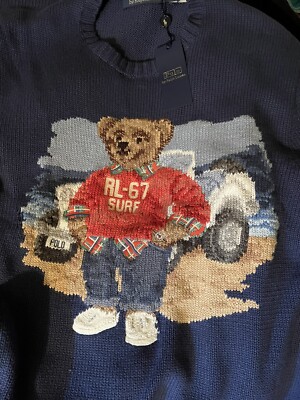 New Polo Ralph Lauren Beach Surf RL67 BEAR Knit Crewneck Sweater