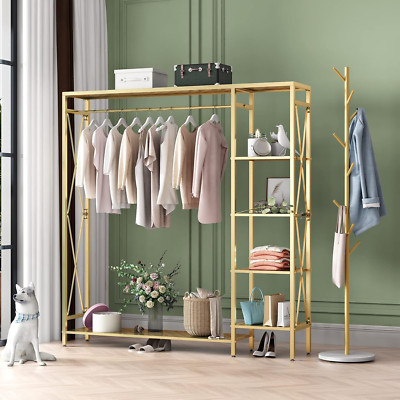 Stylish Gold Clothing Rack with Shelves - Free-Standing Garment Organizer 59''L