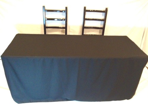 8' ft. Fitted SLIT OPEN BACK Polyester TableclothTrade show DJ Table Cover BLACK - Picture 3 of 3