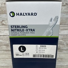 Halyard Sterling Nitrile-Xtra STERILE Powder-Free Exam Glove Size: LG See Date 