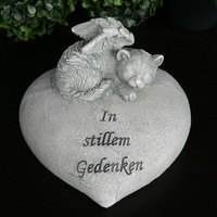 "Grabschmuck Katze Auf Herz \"In Stillem Gedenken\" Trauerengel Grabdeko Engel"