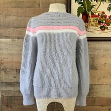 Vintage 1980s College Point Soft Pastel Stripe Eyelash Sweater Medium