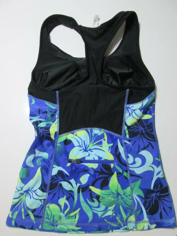 Tankini Danskin para mujer talla S negro/azul inalámbrico sin forro espalda deportiva bolsillo con cremallera Foto 2 de 4