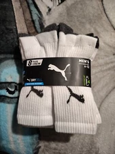 Puma Coolmax Crew Length Moisture Wicking Socks Mens Black 8 Pack Fits 6-12