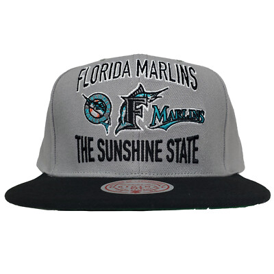 Florida Marlins Mitchell & Ness MLB Snapback Hat Cap Multi-Logo Gray Black NWT