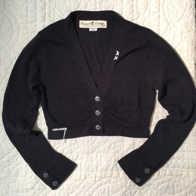 New Project E Vintage Navy Blue Cropped Cardigan M/L xx Stitching xx 100% Cotton