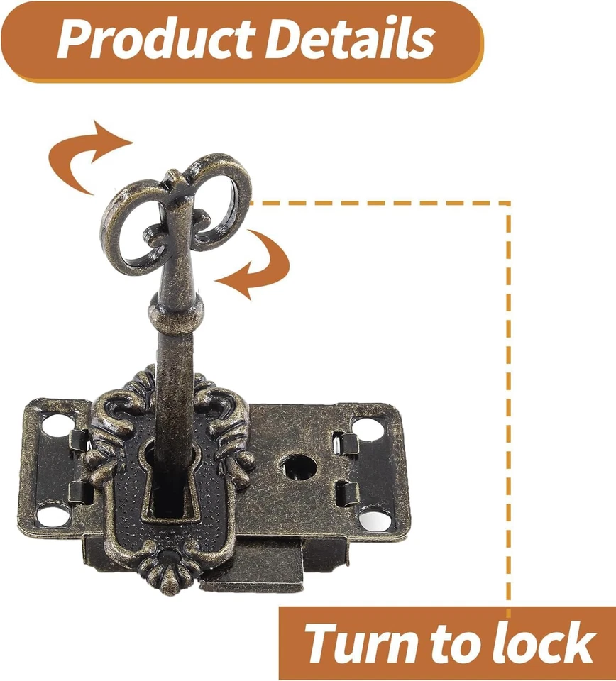 2 Juegos Cerradura Llave Esqueleto Decorativa Antiguo Armario Bronce Cerradura Vintage con Llave Foto 3 de 4