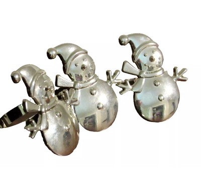 NWT Metal Snowman Napkin Ring Holders Set Of 4 Hobby Lobby Silver Tone Holiday 