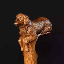 Dog Handle Wooden Cane   Hand Carved Animal Walking Stick Gift