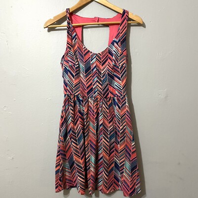 Pink Skater Dress Size S Fit and Flare Stripe Retro Short Open Self Esteem  | eBay