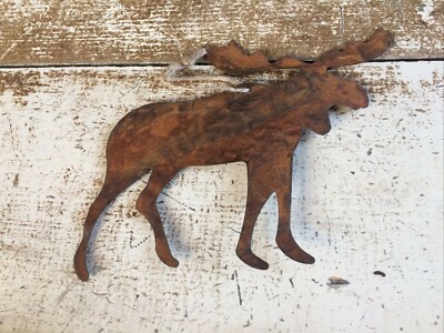 ONE Moose 7.25'' Rusty Metal Cutout Cutouts Ornament Craft Sign Jute Winter