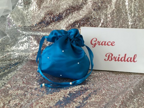 TÜRKIS SATIN DOLLY TASCHE BRAUT BRAUTJUNGFER BLUMENMÄDCHEN **gratis Muster** - Bild 19 von 26