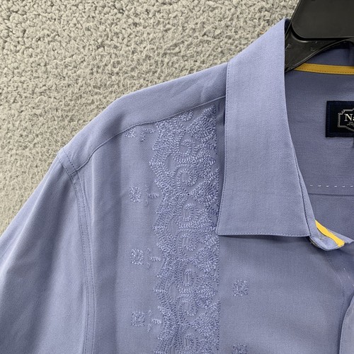 Nat Nast 100% Silk Golfer Shirt Mens XL Blue Embroidered Short Sleeve Button Up - Picture 8 of 15
