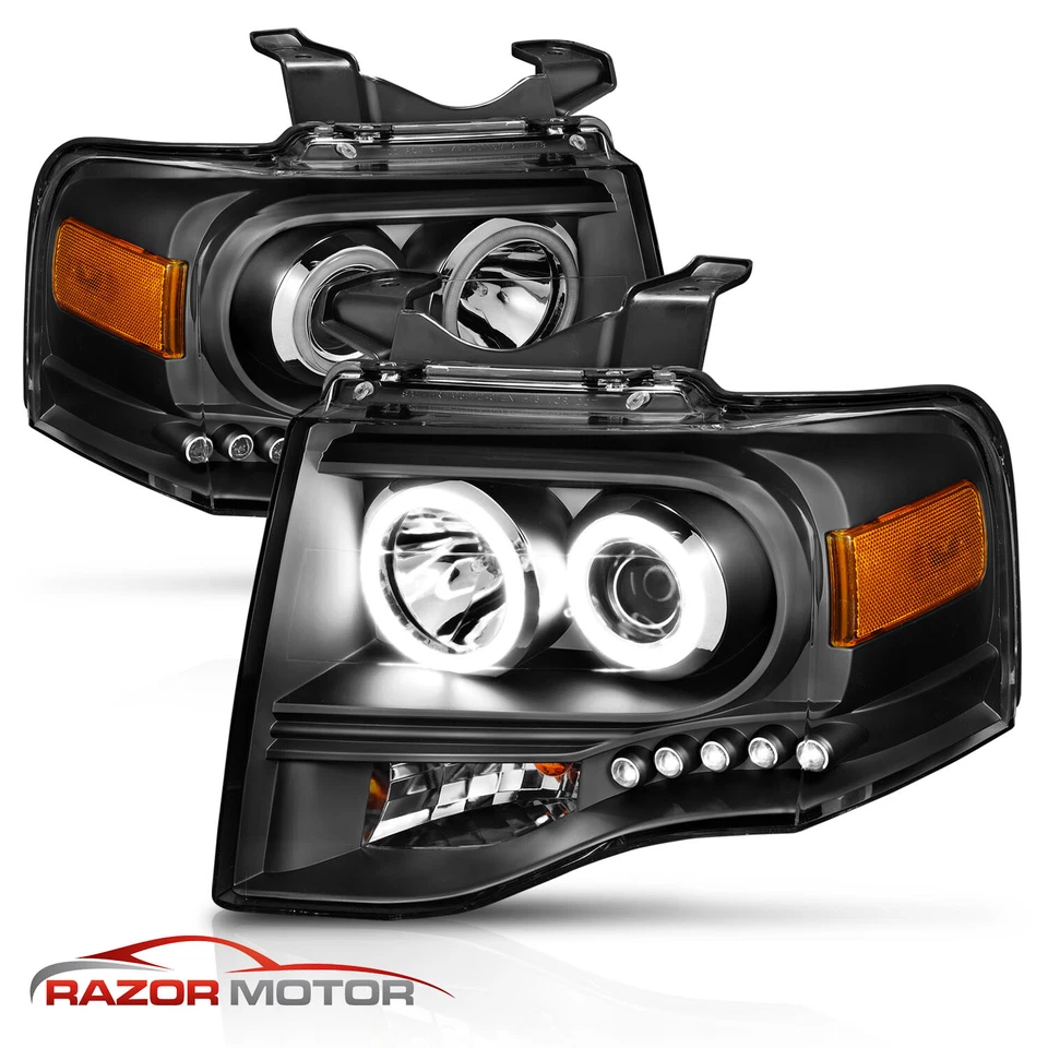 2007-2014 Ford Expedition Black Xtreme LED Halos Projector Headlights Foto 3 de 4
