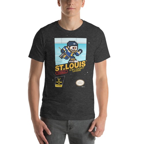 Saint Louis Blues Hockey Team Jersey 8-bit Retro NES Nintendo Tee T-Shirt - Picture 12 of 13