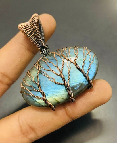 Labradorite Gemstone Copper Wire Wrapped Handmade Pendant Jewelry Gift For Her