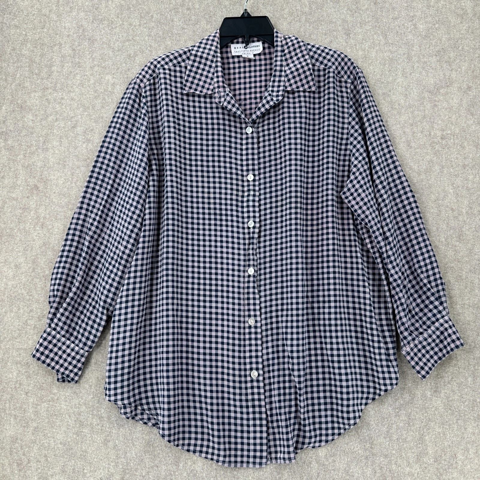real-clothes silk button plaid check pink shirt
