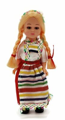 Vintage Nationality Doll Sweden Dress Striped Sleeping Eyes Toy Blonde