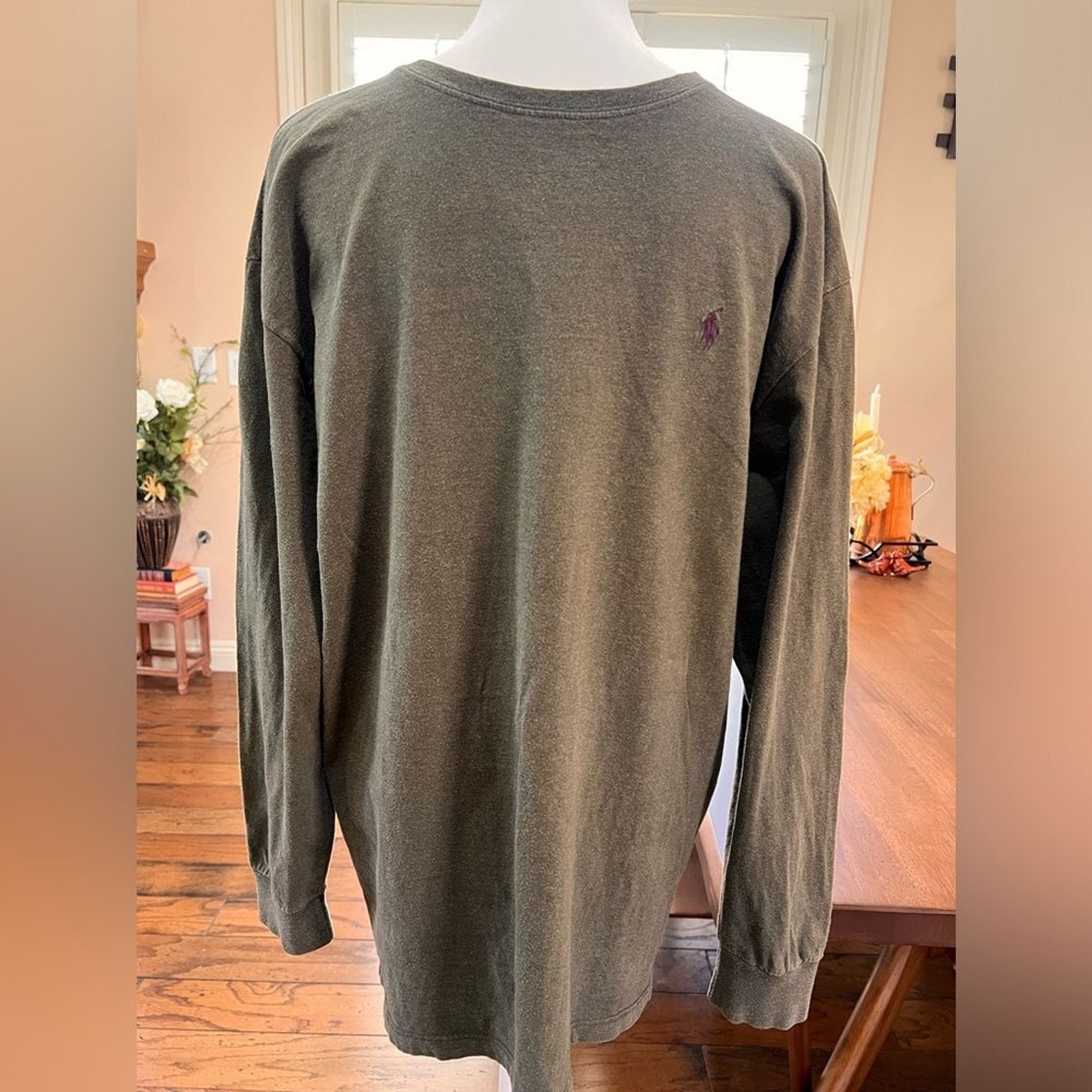 Polo Ralph Lauren uomo L verde militare manica lunga girocollo maglietta blu navy pony