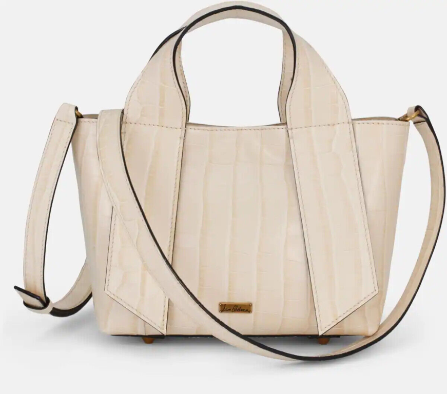 Sam Edelman Elle Tote Shoulder Bag Eggshell Croc Embossed Brass