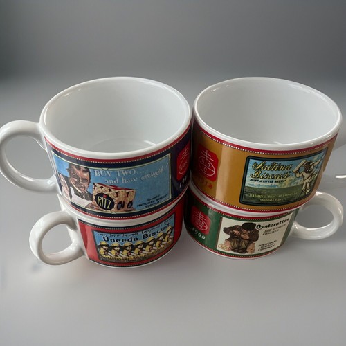 Nabisco Crackers Ceramica Zuppiera Tazze Ciotole Pubblicità Vintage Set di 4 - Foto 2 di 4