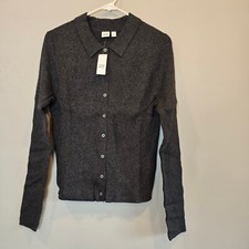 GAP Sweater Cashsoft Cardigan Collared NWT Gray Button Front Womens XS