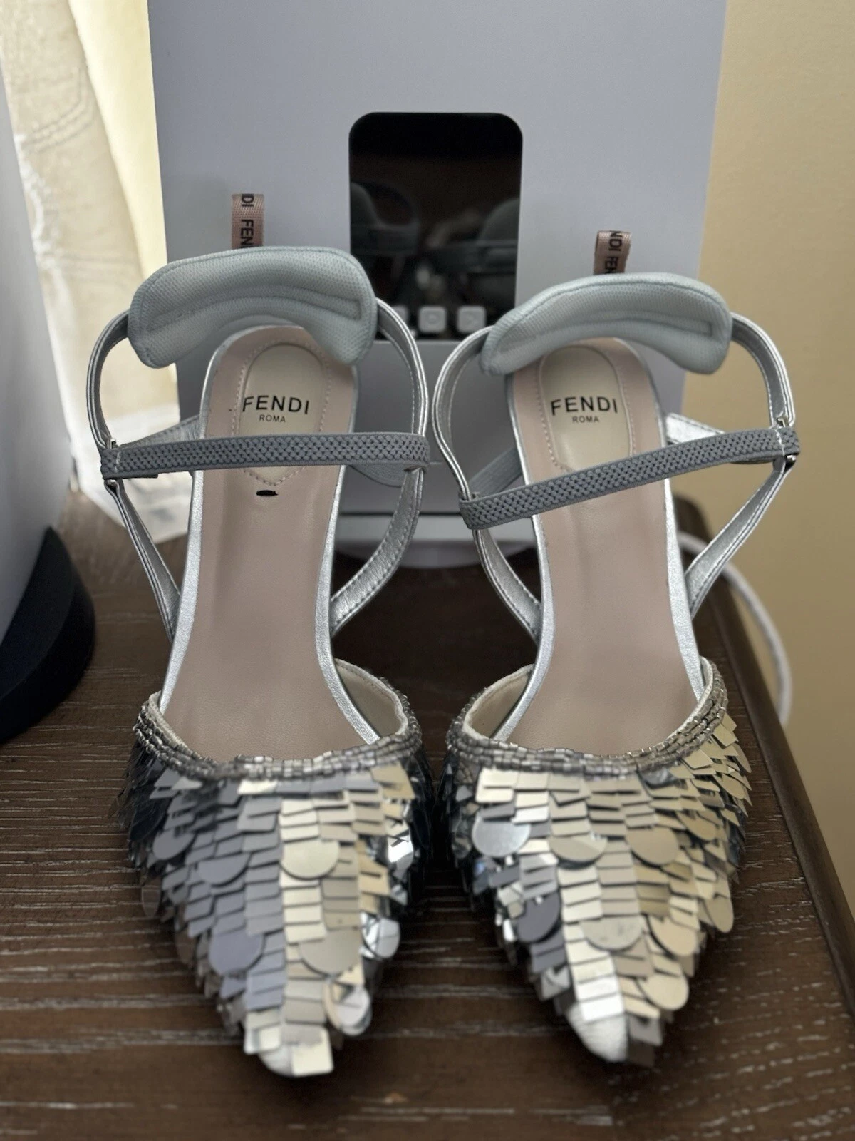 Fendi — Fendi Colibri Silver glitter heels 41EU/10. NEW NO BOX