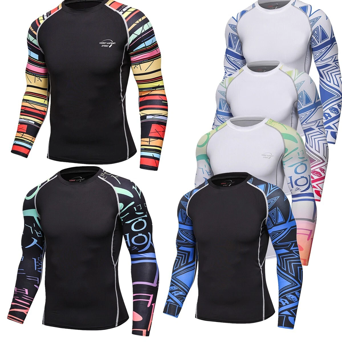 Mens Basic Skins Long Sleeve UPF 50+ Rash Guard Swim Shirts Top for Surfing  Gym