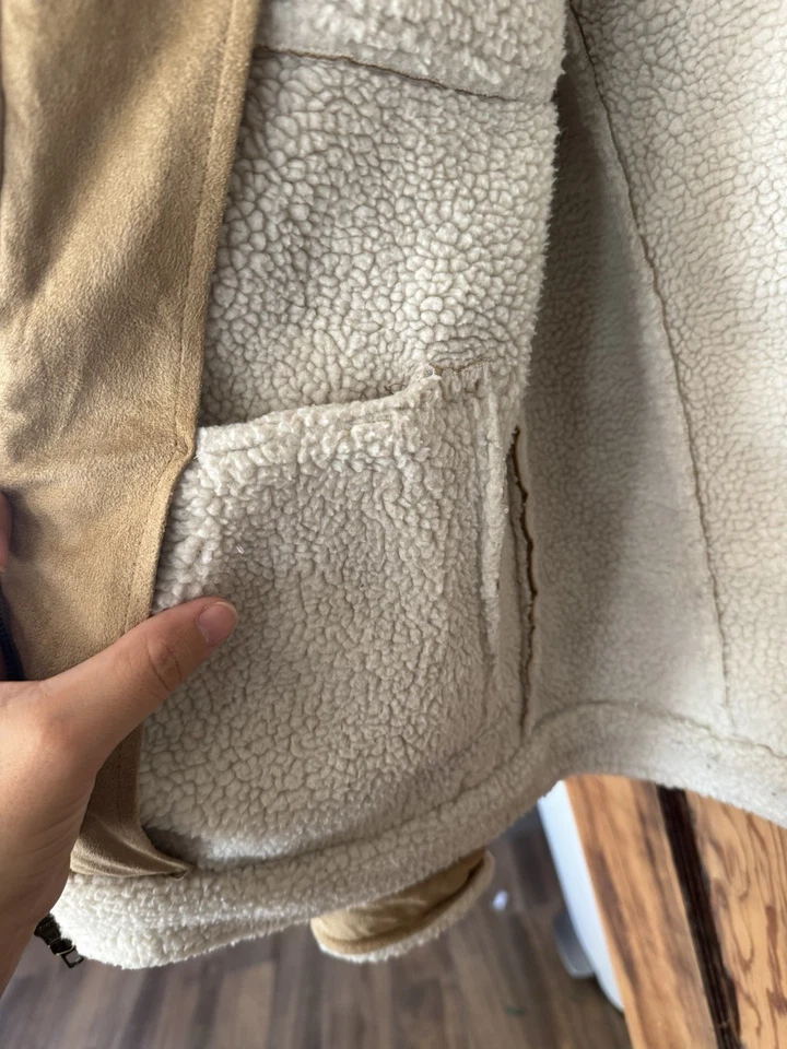 Covington Para Hombres Mediana Imitación Gamuza Sherpa Camionero Chaqueta Tostado Western Ranch Abrigo Foto 3 de 4