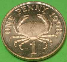 1998 Guernsey ~1 One Penny Coin ~ BU - Edible Crab ~ UK Unc Channel Islands