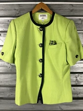 Vintage 90s KASPER ASL Blazer Jacket Womens 12 Lime Green Big Buttons