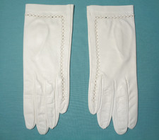 Womens Leather Gloves Ladies Size 7 Vintage White Cutwork Elegant