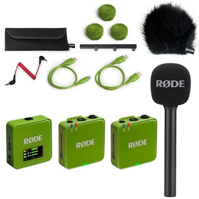 Rode Wireless GO Gen 3 Mikrofonsystem Grün mit Interview GO und Windschutz WSBK