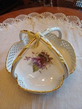 Originale Porzellanschale KPM 1880 Blumenmalerei mit Goldrand