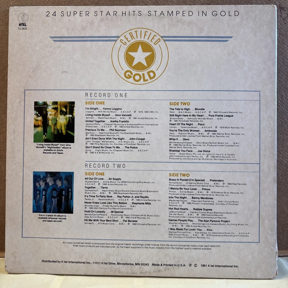 K-TEL PRESENTS CERTIFIED GOLD VOLUME ONE 2X-LP 1981 Blondie /Devo/Police/KISS - Image 2 of 4