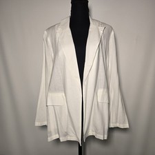 Mystree Linen Blend Blazer White Open Front Light Jacket Large Office Travel NWT