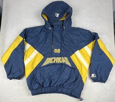 Vtg Starter University of Michigan Men's XL Hooded Pullover Jacket 1/2 Zip READ