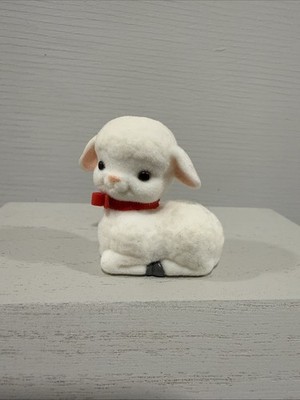 Hallmark Christmas Merry Miniature Gentle Pal Lamb 1990 Flocked Sheep Red Bow