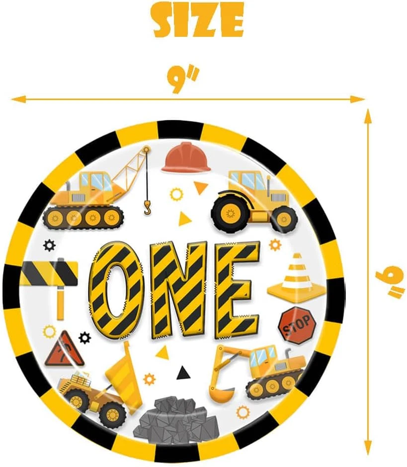 Construcción 1er Cumpleaños Fiesta Platos Camión Volquete Un Año Papel Desechable Foto 3 de 4