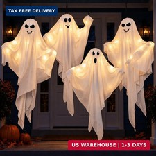 4 Pack Halloween Hanging Ghosts, 27.5 Inch with Light Up Ghost Kit for Indoor Ou