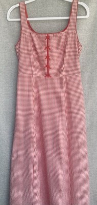 Rachel Zoe Women A-Line Sundress Red Check Square Neck Cotton Sleeveless Size 8