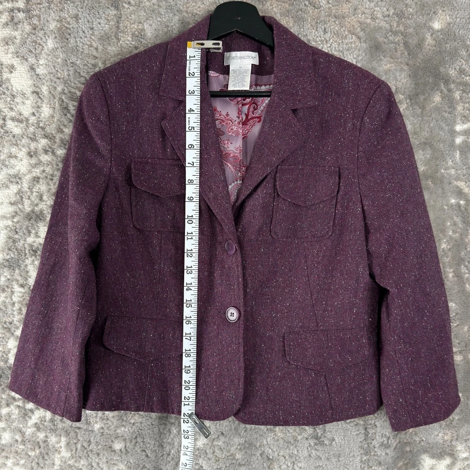 Chaqueta Blazer Worthington Talla 10 Mezcla de Lana Carrera Púrpura Cachemira Forrada Botón Foto 2 de 4